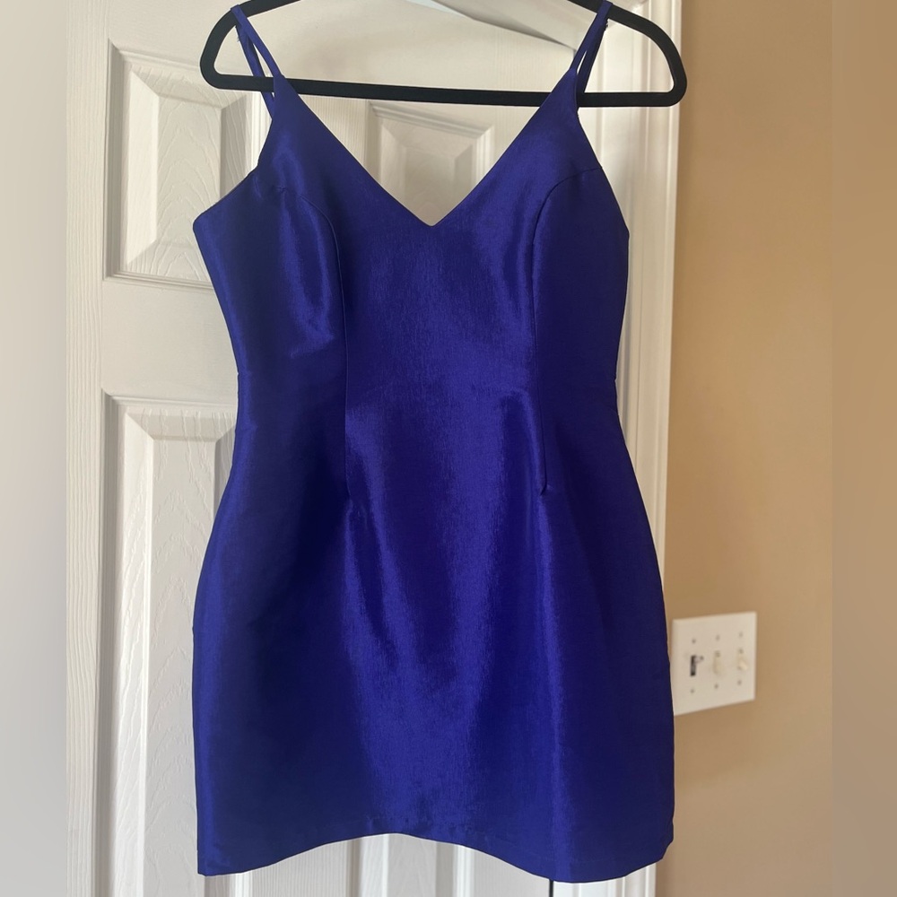 Elegant Vibrant Blue Spaghetti Strap Mini Dress